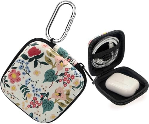 Bavane Earbud Case,Headphone Organizer Earbud Storage Bag, Hard EVA Shockproof Cover Carrying Case with Carabiner Clip Compatible with AirPods 4 Pro 2nd /3/2/1 Bose Galaxy Buds (Flower)
