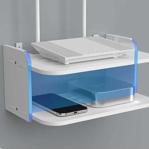 Akozon Étagère de Routeur Murale pour Salon et Chambre à Coucher – Boîte de Rangement WiFi sans Perçage pour Décodeur TV – Support Mural Peu Encombrant