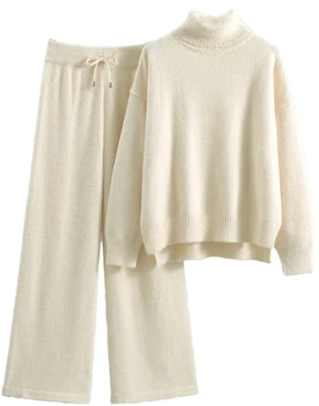 LEYWHEF Kaschmir Zwei Stücke Frauen Pullover Set Lose Gestrickte Jumper Hose Trainingsanzug Mode Warme Dame Anzug.