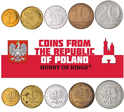 Poland 5 Mixed Coins | 1 Grosz to 10 Zlotych | Polish Currency Since 1949