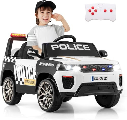 FANTASK Kinder Elektroauto Polizei mit Fernbedienung & kabelloser Verbindung, 12V Elektrisches Kinderauto mit Musik, Hupe, Sirene und Warnlicht, Elektro Auto für Kinder ab 3 Jahren