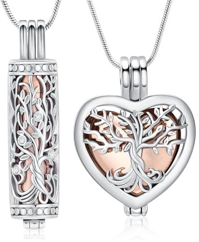 VCCWYQK Collier urne arbre de vie pour cendres avec fiole en verre creux, cylindrique, bijou funéraire, médaillons commémoratifs pour femmes et hommes, taille unique, Acier inoxydable, Pas de gemme