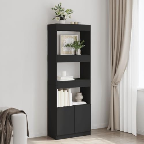 Myheimly Highboard 63x33x180 cm Schwarz Holzwerkstoff