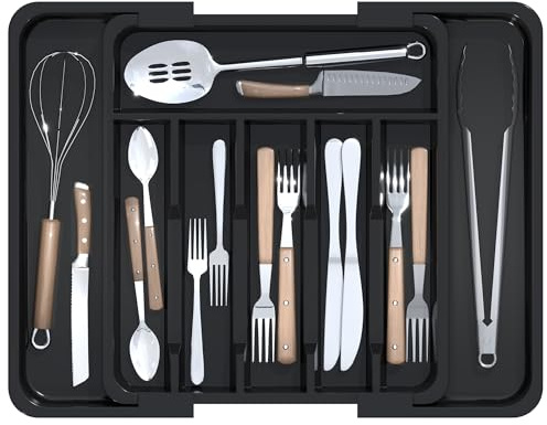 KeZaara Range Couverts Pour Tiroir 40 cm, Tiroir Cuisine Extensible, Noir