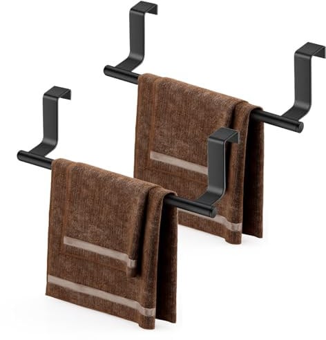 Dunkwckore 2 Pcs Porta Asciugamani da Appendere, Appendere alle Anta Appendi Strofinacci Senza Forare, Salviette Barra Canovaccio in Acciaio Inox Inossidabile, Accessori Cucina Salvaspazio, Nero