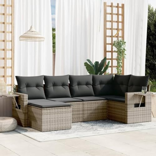 Verderoom Balkon Lounge mit Stauraum Gartenlounge Klein Rattansofa Gartensofa Ecksofa Garten Lounge Sofa Outdoor Terassenmöbel außen-Grau-6-tlg Typ 4