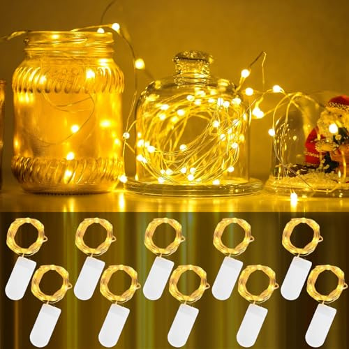 CNMTCCO Lichterkette, 10 Stück 2M 20 LED Lichterkette Innen, Lichterkette Batterie für Weihnachten Deko, Valentinstag, Hochzeiten, Weihnachtsgirlande und Partys