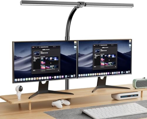 EUARY Lampada(Nero) da tavolo a doppia testa, 1300 lm, con telecomando, dimmerabile, 24 W, 80 cm, con morsetto, per ufficio, scrivania