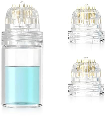 Qixuer 1 Set HN20 Derma-Stamp-Microneedling-Set, 5ml-Flasche & 3-er 20-Pin Ersatzköpfe, Nadellänge 0.5mm für Anti-Aging Pfleg