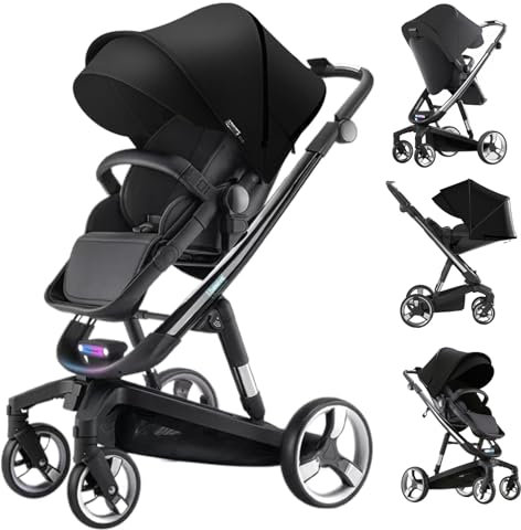 MoLi Électrique Intelligent Poussette, Multifonctionnelle Poussette Bebe, Landeau Bébé avec Roues en PU, Landau Bebe avec Coussin d'Assise Amovible (WL8 Black)