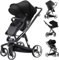 MoLi Électrique Intelligent Poussette, Multifonctionnelle Poussette Bebe, Landeau Bébé avec Roues en PU, Landau Bebe avec Coussin d'Assise Amovible (WL8 Black)