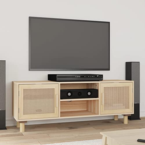 RMIHSJG TV-Schrank Braun Sideboard hängend lowboard Fernsehschrank tv Bank 105x30x40 cm Massivholz Kiefer Natur-Rattan