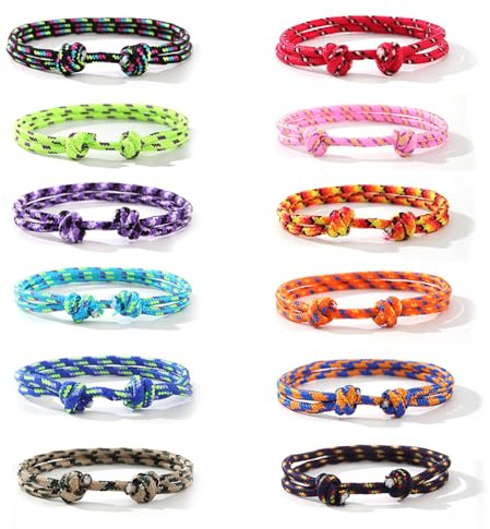 Glamifyr 12 Stück Surferarmband Damen,Surfer Armband Herren,Bunt Marine Seil Schnur Nautische Surf Armband,Verstellbar für Herren Damen