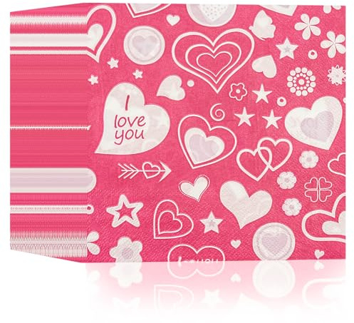 40 Stück Valentinstag Servietten herz Valentinstag Party Tischdekorationen 33x33cm Rosa Herzen Cocktail Servietten für Hochzeit Jubiläen Geburtstag und Flitterwochen