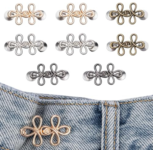 TESGADGETS 8 Paare Hose Enger Machen Clip, Jeans Knöpfen Stifte Knopfnadeln, Einstellbar und Keine Sewetallhose Taille Straffy, für Hosen Jeans Damen Rock