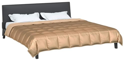 vidaXL Ganzjahresbettdecke Gold 240 x 260 cm Satin und Mikrofaser, Schlafzimmer Must-Haves, Rechteckige Moderne Decke, ultraweiche Bettdecke, Elegante kuschelige Bettwäsche