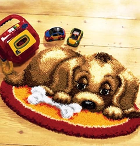 Raixleb Knüpfteppich zum Selber Knüpfen Set Erwachsene Vorbedruckt Leinwand | All-In-One Set 50x38cm DIY Latch Hook Kits für Anfänger Profi für Hause Sofa Wandteppich Ideal Hund