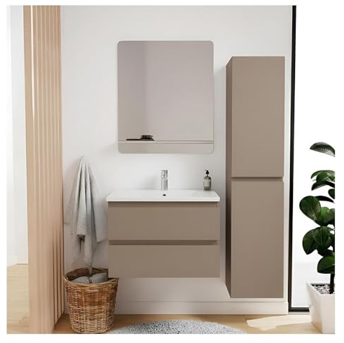 MOB-IN Schlichtes Möbelset Sorrento 60 cm + Wasserhahn + Spiegel + Säule