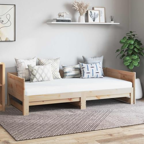 RCODSSK Ausziehbares Gästebett Natur 180x200, ausziehbares Tagesbett Natur 180x200, Tagesbett mit Ausziehbett massives Kiefernholz