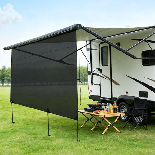 Yigowyigo Wohnwagen Sonnensegel Caravan Tarp 330x200cm, Doppelschicht Mesh 90% UV Block, inkl. Keder 4/6/10mm & Aufstellstangen, passend für Wohnmobil Vorzelt Seitenwand Markise