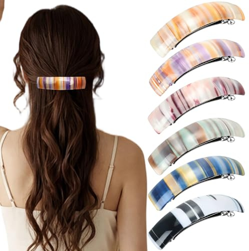 FINELYCR Französische Haarspange, 6 Stück, Bunte Querstreifen | 6 Verschiedene Modelle Haarspangen Damen, Klassische Designs, für zu Hause, im Büro, bei Verabredungen und auf Reisen