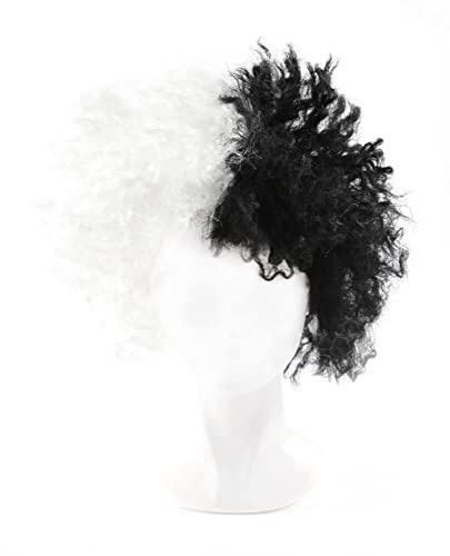 Halloween Wig Evil Dog Lady - Two Tone Black and White Wig Fancy Dress Accessory (Bob Wig)