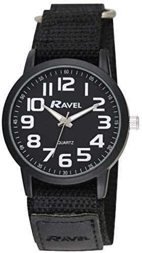 Ravel - Moderne Workwear-Herrenuhr mit einfach zu befestigendem Armband - Schwarz/Schwarzes Zifferblatt/Schwarzes Armband