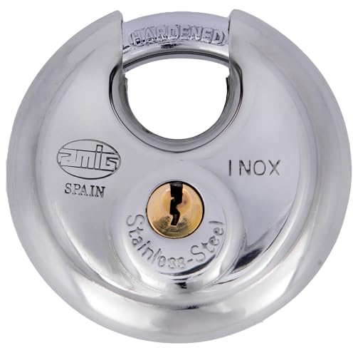 Amig - Candado con forma de disco Modelo 350 - acero tratado inoxidable con arco de acero tratado - Ancho: 70 mm