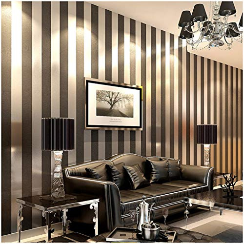 qihang Moderner puristischer Vlies vertikalen Streifen Tapete Rolle schwarz grau 0,53 m * 10 Mio. = 5,3 & # x33 a1;
