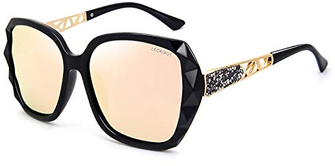LECKIRUT Donna Ombra Classico Oversize Polarizzati Occhiali da Sole 100% UV Protezione Occhiali Nero Montatura/Rosa Lente