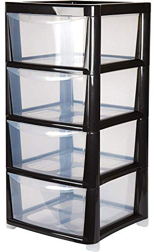 BLACK 4 Drawer Large Plastic Storage Drawer Tower Perfect for Schools, Offices and Children's Toys Storage Solution
