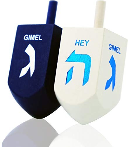 The Dreidel Company Let's Play The Chanukkah Game Extra Large Blue & White Wood Dreidels 2-Pack XL