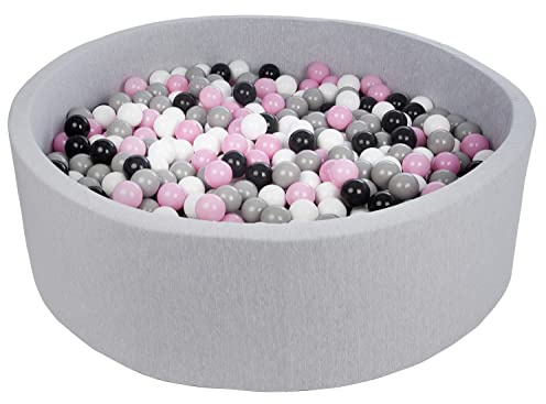 Velinda Bällebad Ballpool Kugelbad Bällchenbad Bällchenpool Kinder-Pool 900 Bälle/O125cm (Farbe der Bälle: schwarz,weiß,rosa,grau)