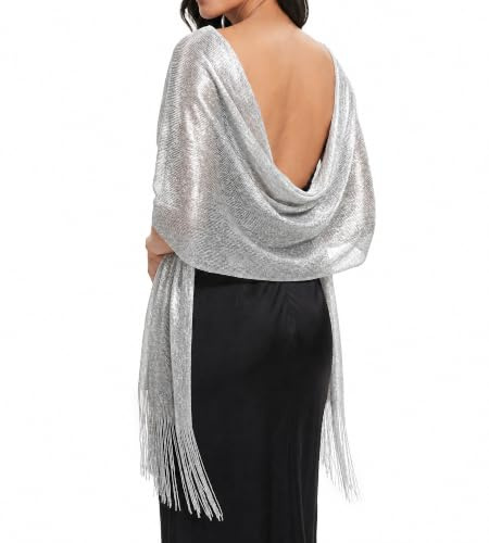 BANETTETA Schals für Abendkleider, Schal für Damen, formeller Schal für Abendparty, mit Schnalle für Hochzeit, Schal, A. Silberfarben, Medium