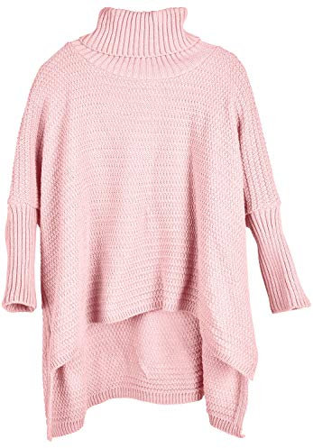 styleBREAKER Pullover a Maglia Oversize da Donna con Perline e Maniche Lunghe, Collo Alto ripiegato, Poncho, Taglia Unica 08010065, Colore:rosé