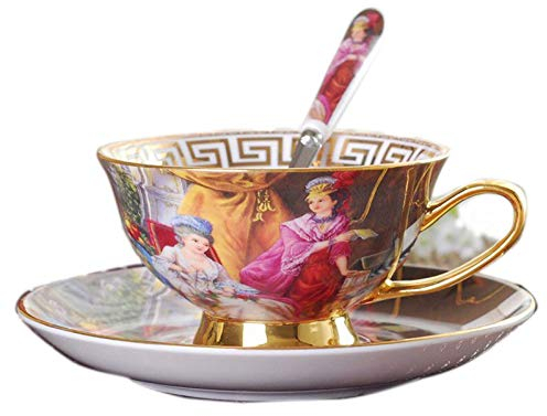 YBK Tech Ensemble tasse et soucoupe en porcelaine anglaise avec motif peinture antique pour thé, café ou thé de l'après-midi
