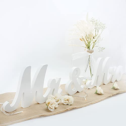 Mr & Mrs Schild für Hochzeitstisch, große Mr and Miss Holzbuchstaben, Party Dekoration Kopf Tisch Hochzeit Holzbuchstabe, Just Married Schild Jubiläum Party Valentinstag Dekor (Weiß)
