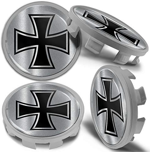 Biomar Labs 4 x 68mm Felgendeckel Nabenkappen Nabendeckel Kappen Radnabendeckel Nabendeckung Radkappen Kompatibel für Artikelnummer 36136783536 Alufelgen Deckel Silber Schwarz Eisernes Kreuz CBS 15