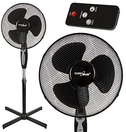 Green Blue GB580 Ventilatore a Piantana Colonna 40W con 3 livelli di flusso d'aria Basso Livello di Rumorosità NeroTelecomando Incluso Diametro 40 cm Timer