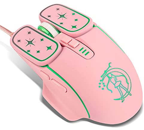 Greshare Gaming Mouse,4 Colors Backlit Optical Game Mice Ergonomic USB Wired with 7200 DPI and 6 Buttons 4 Shooting for Computer/Win/Mac/Linux/Andriod/iOS. (Pink)