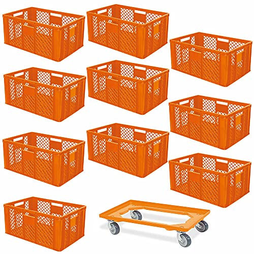 BRB 10er SPAR-Set Euro-Stapelbehälter PLUS Transportroller, 600x400x320 mm Industriequalität lebensmittelecht orange