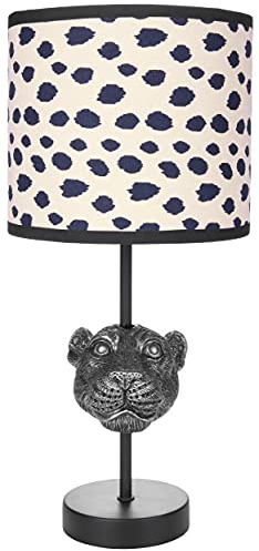 BRUBAKER Tisch- oder Nachttischlampe Leopard - Tischleuchte mit Polyresin Fuß und Stoffschirm - 40 cm Höhe, Schwarz Beige gepunktet