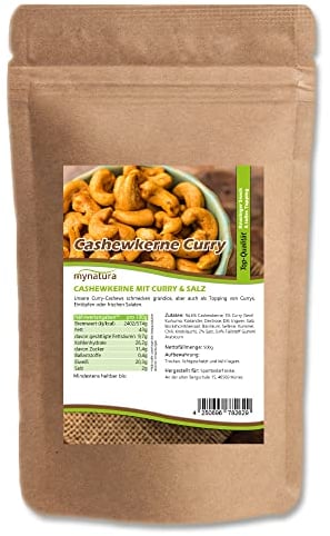 Mynatura Cashewkerne, geröstet mit CURRY und Salz I Nuss I Knabbern I Topping I Kochen I Backen I Snack I Vegan I Im Beutel (1x 1000g)