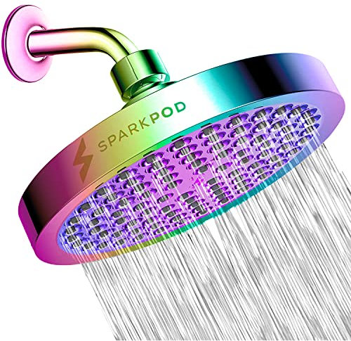 SparkPod Fixed Shower Head - High Pressure Rain - Luxury Modern Chrome Look - Easy Tool Free Installation - The Perfect Adjustable Replacement (Rainbow, 15cm Round)