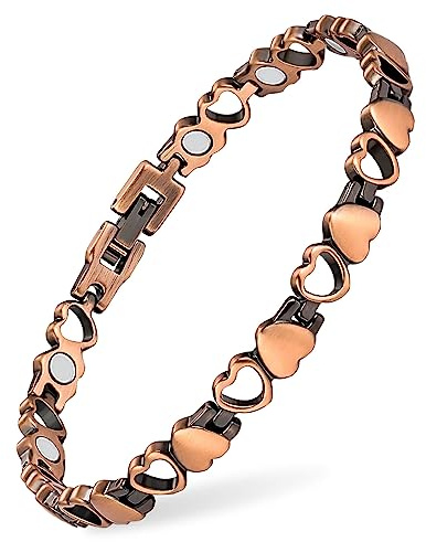 MagVIVACE Damen-Fußkettchen aus reinem Kupfer, 24,5 cm, Magnettherapie, Herzform, mit 12 Magneten, Fußkettchen, Schmuck, Geschenke, Medium