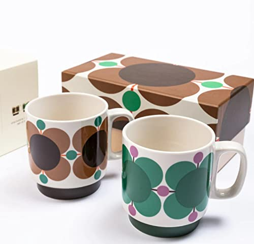 Orla Kiely Set of 2 Stacking Mugs Ceramic Atomic Flower - Jewel/Latte Gift Boxed