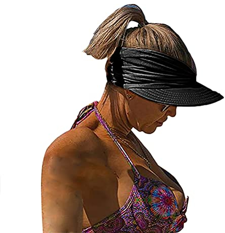 Onsoyours Damen Summer Hat Sonnenblende Anti-Ultraviolett Elastic Hollow Top Hat Mit Großer Krempe Faltbar Visor Cap für Strand Golf Schwarz Einheitsgröße