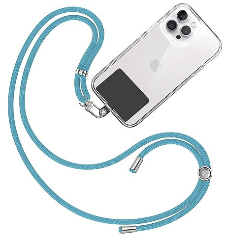 TBOC Band Handykette Schlüsselband Kette Handyschnur [Türkis] Zum Aufhängen Nacken Umhängen Universal für Handy mit Pad [Schwarz] Handyband Patch Karabiner Handy Lanyard Schlüsselbänder