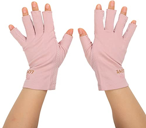 Anti-UV- für Gel-Nagel-Lampen-Maniküre- UV-Schutz Dehnbare Atmungsaktive Fingerlose Faser-Baumwoll-Nagel-Lampen- für Den Heimsalon(Hellrosa Grau)