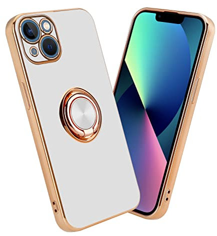 Cadorabo Hülle kompatibel mit Apple iPhone 14 Schutzhülle TPU Silikon Case mit Ring Design mit Kameraschutz Slim Kratzfest Weiche Gummi mit Rundumschutz Case Hülle für iPhone 14 in Weiß